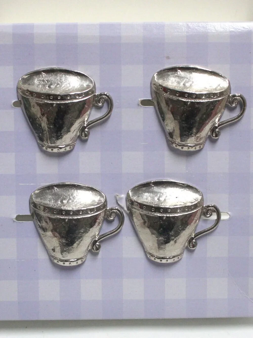 Set of 4 Emenee Silver Tone Coffee or Tea Cup Shaped Napkin Rings